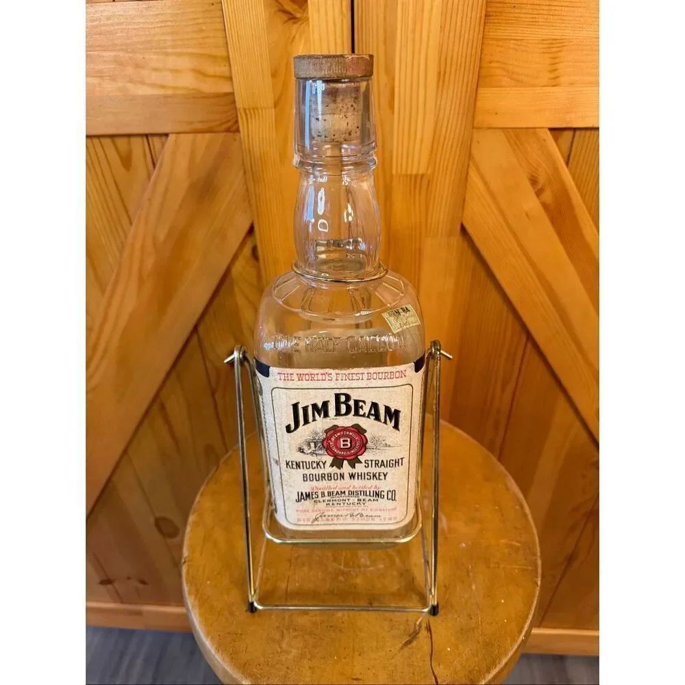 Jim Beam Bourbon Half Gallon EMPTY BOTTLE Holder with tilt rocker pour stand (66
